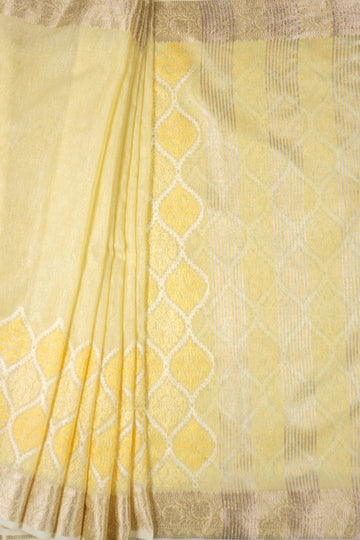 Mango Gold Linen Embroidered Saree With Unstitched Blouse