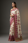 Off White Chiffon Embriodered Saree With Unstitched Blouse