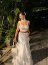 White Chinon Lehenga Set And Net Dupatta With Readymade Blouse (Ft. krystle Dsouza)