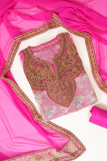 Rani Lace Georgette Semi Stitched Salwar Suit With Dupatta