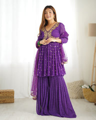 Purple Georgette Readymade Sharara Set With Net Dupatta (Ft:-Arti Chauhan)