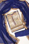 Navy Tussar Jacquard Crepe Net Semi Stitched Salwar Suit With Dupatta