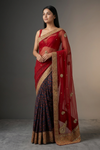 Maroon Georgette Crepe Embroidered Saree With Unstitched Blouse
