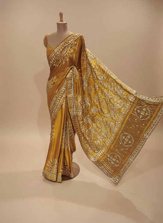 Mustard Gajji Silk Saree With Unstitched Blouse