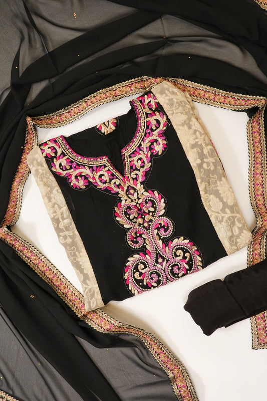 Black Georgette Semi Stitched Suit Salwar With Dupatta