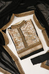 Black Tussar Jacquard Crepe Net Semi Stitched Salwar Suit With Dupatta