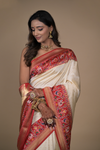 Off White Banarasi Woven Zari Designer Banarasi Silk Saree With Unstitched Blouse