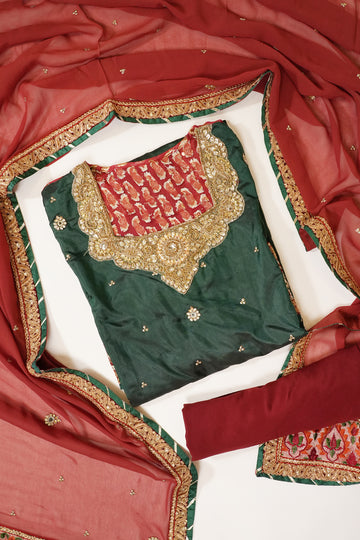 Bottle Maroon Loom Georgette Semi Stitched Salwar Suit With Dupatta