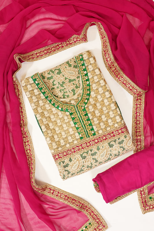Tussar Rani Net Georgette Semi Stitched Suit Salwar With Dupatta