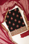 Black Maroon Crepe Unstitched Salwar Suit With Dupatta