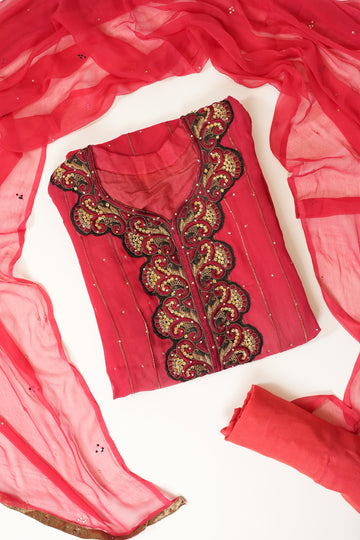 Red Georgette Semi Stitched Salwar Suit With Dupatta