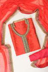 Peach Tussar Semi Stitched Salwar Suit With Dupatta