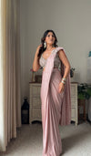 Peach Lycra Pre-Draped Designer Saree With Readymade Blouse (Ft. Swati Rathi)