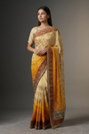 Omray Rust Georgette Embriodered Saree With Unstitched Blouse