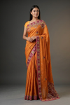 Rust Jacquard Crepe Embriodered Saree With Unstitched Blouse