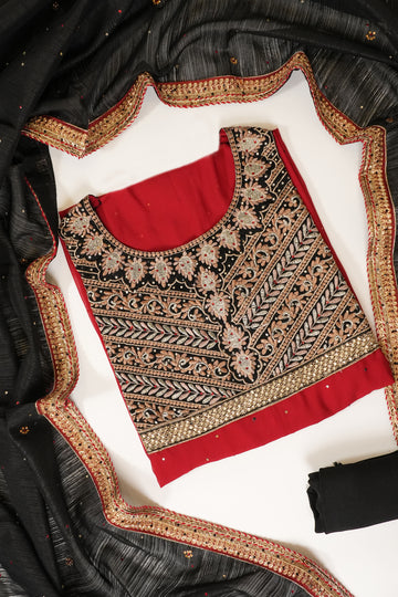 Maroon Georgette Semi Stitched Salwar Suit With Dupatta