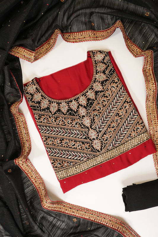 Maroon Georgette Semi Stitched Salwar Suit With Dupatta