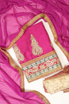 Megenta Tussar Unstitched Salwar Suit With Dupatta