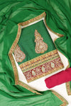 Bottle Green Tussar Unstitched Salwar Suit With Dupatta