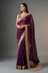 Wine Georgette Embroidered Saree With Unstitched Blouse