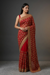 Red Georgette Embroidered Saree With Unstitched Blouse