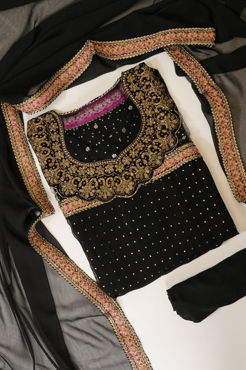 Black Georgette Semi Stitched Salwar Suit With Dupatta