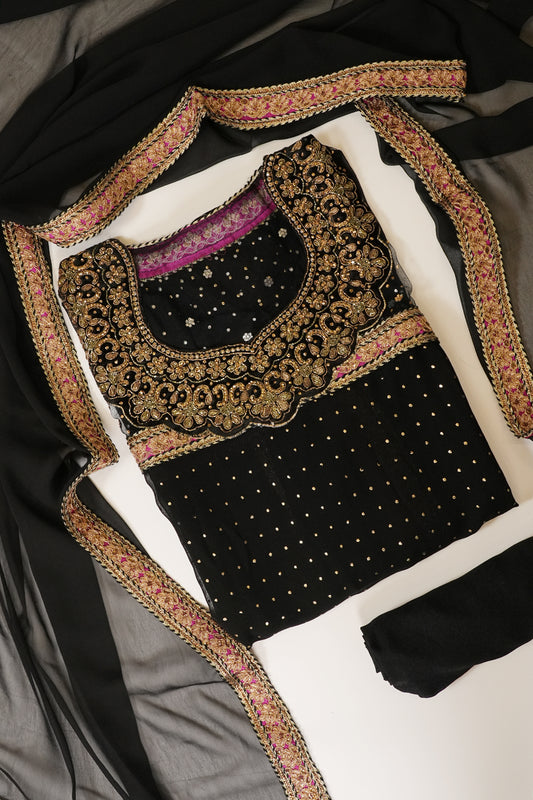 Black Georgette Semi Stitched Salwar Suit With Dupatta