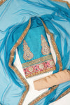 Dark firozi Tussar Unstitched Salwar Suit With Dupatta