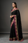 Black Georgette Embroidered Saree With Unstitched Blouse