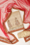 Tussar Red Tussar Unstitched Salwar Suit With Dupatta