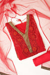 Red Net Semi Stitched Salwar Suit With Dupatta