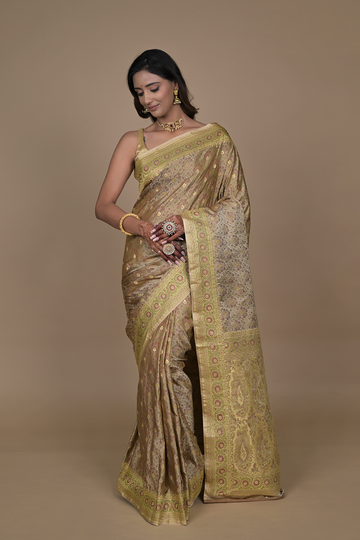 Tussar Woven Zari Banarasi Silk Designer Saree With Unstitched Blouse