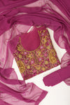 Magenta Net Unstitched Suit Salwar With Dupatta
