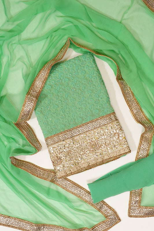 Tea Green Georgette Unstitched Suit Salwar With Dupatta