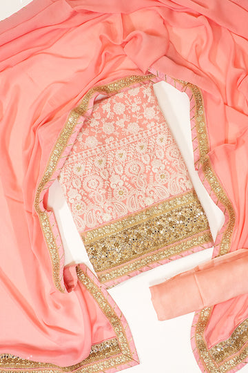 Peach Georgette Unstitched Suit Salwar With Dupatta
