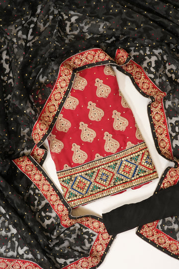 Maroon Black Georgette Unstitched Suit Salwar With Dupatta