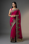 Rani Chiffon Embroidered Saree With Unstitched Blouse
