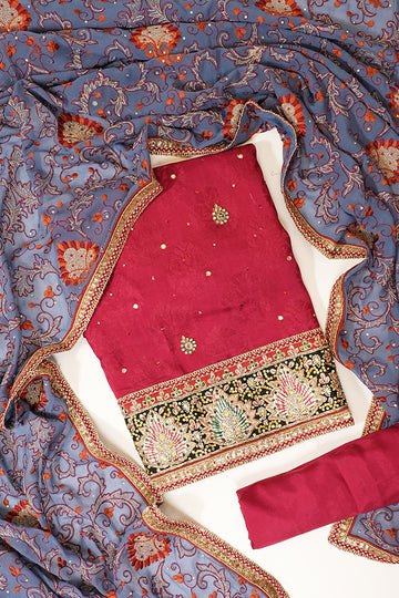 Maroon Georgette Unstitched Suit Salwar With Dupatta