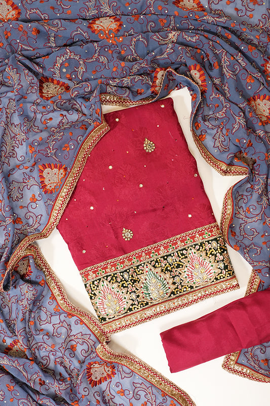 Maroon Georgette Unstitched Suit Salwar With Dupatta