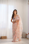 Peach Sequence, Cutdana & Threadwork Net Saree With Unstitched Blouse(Ft:-Arti Chauhan)