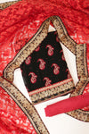 Black Red Georgette Unstitched Suit Salwar With Dupatta
