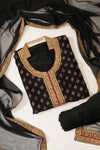 Black Crepe Semi Stitched Suit Salwar With Dupatta