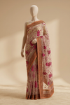 Tussar Net Embroidered Saree With Unstitched Blouse
