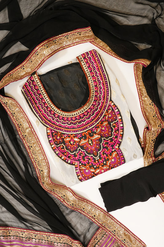 Black Georgette Semi Stitched Salwar Suit With Dupatta