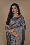 Midnight Blue Banarasi Silk Woven Zari Tanchoi Saree With Unstitched Blouse(Ft:-Ramya Sumana)