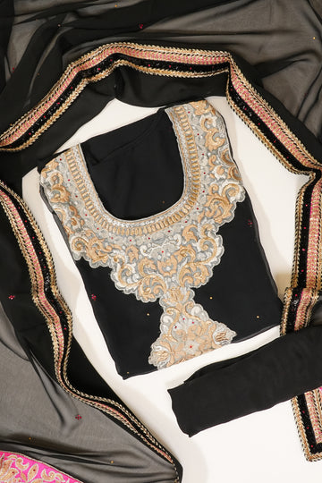 Black Lace Georgette Semi Stitched Suit Salwar With Dupatta