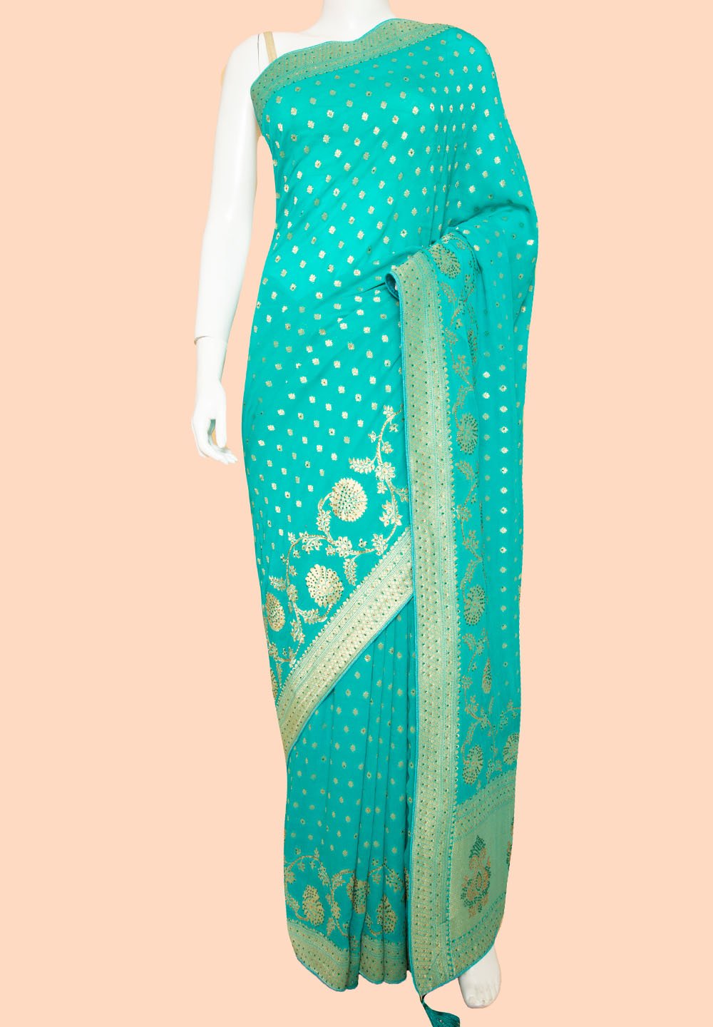 Rama Khaddi Georgette Woven Saree With Unstitched Blouse