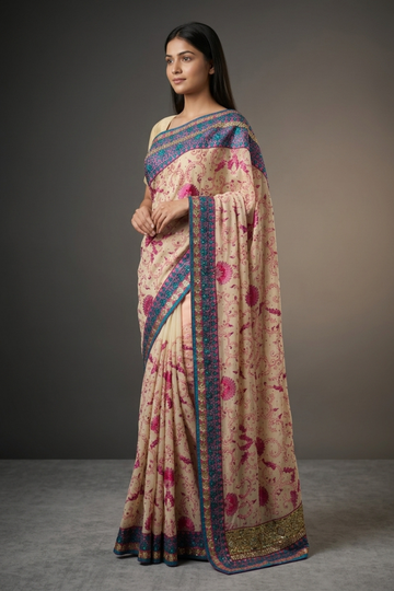 Assorted Chiffon Embriodered Saree With Unstitched Blouse