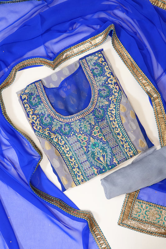 Royal Blue Georgette Semi Stitched Suit Salwar With Dupatta