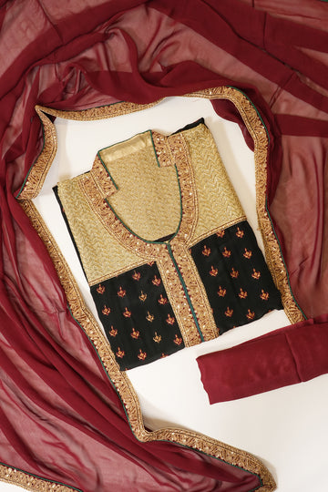 Black Crepe Semi Stitched Suit Salwar With Dupatta